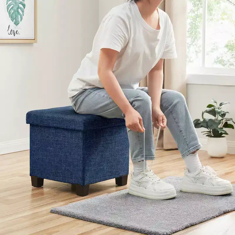 Pouf de rangement carré en lin Ornavo Home de 38 cm avec pieds