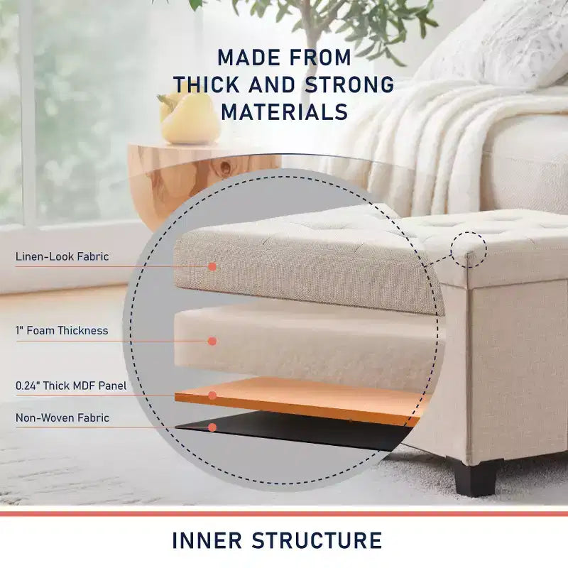 Pouf de rangement carré en lin Ornavo Home de 38 cm avec pieds