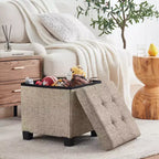 Pouf de rangement carré en lin Ornavo Home de 38 cm avec pieds