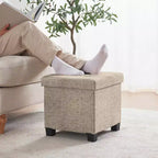 Pouf de rangement carré en lin Ornavo Home de 38 cm avec pieds