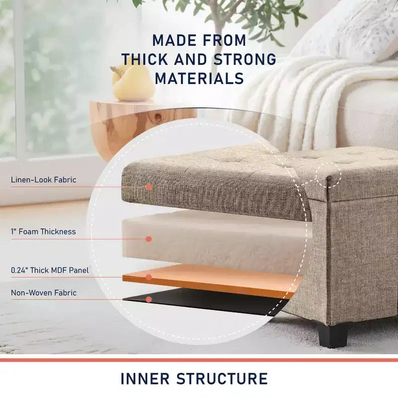 Pouf de rangement carré en lin Ornavo Home de 38 cm avec pieds