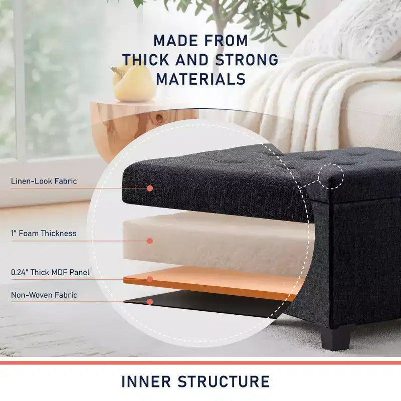 Pouf de rangement carré en lin Ornavo Home de 38 cm avec pieds