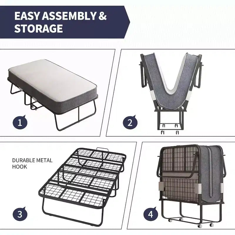 Mjkone Lit Pliant avec Matelas, Lit d'Appoint Portable, Lit de Camp, Lit d'Appoint Rembourré
