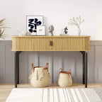Console étroite cannelée de 47 po avec tiroirs, tables d'entrée étroites avec rangement et étagères
