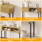 Console étroite cannelée de 47 po avec tiroirs, tables d'entrée étroites avec rangement et étagères