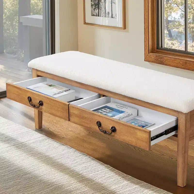 Banc de rangement rembourré Subrtex avec pieds en bois massif
