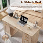 Bureau SinCiDo 58, bureau d'ordinateur moderne à rainures, avec 5 tiroirs et 1 meuble de rangement réglable, bureau pour l'étude et la chambre