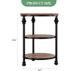 Acekool Table d'appoint ronde à 3 niveaux avec cadre en métal, table de chevet rustique pour salon et chambre à coucher, design industriel