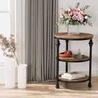 Acekool Table d'appoint ronde à 3 niveaux avec cadre en métal, table de chevet rustique pour salon et chambre à coucher, design industriel