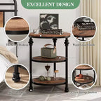 Acekool Table d'appoint ronde à 3 niveaux avec cadre en métal, table de chevet rustique pour salon et chambre à coucher, design industriel