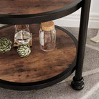 Acekool Table d'appoint ronde à 3 niveaux avec cadre en métal, table de chevet rustique pour salon et chambre à coucher, design industriel