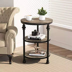 Acekool Table d'appoint ronde à 3 niveaux avec cadre en métal, table de chevet rustique pour salon et chambre à coucher, design industriel