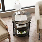 Acekool Table d'appoint ronde à 3 niveaux avec cadre en métal, table de chevet rustique pour salon et chambre à coucher, design industriel