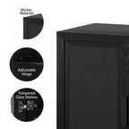 Meuble buffet en bois noir 31x124x16, organisateur de rangement avec étagères réglables et portes en rotin pour cuisine, chambre, salon/salle à manger