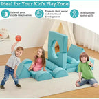 Canapé de jeu modulaire Acekool pour enfants - Ensemble de 15 pièces avec housses en velours doux, formes reconfigurables pour salles de jeux et divertissement intérieur (bleu)