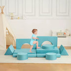 Canapé de jeu modulaire Acekool pour enfants - Ensemble de 15 pièces avec housses en velours doux, formes reconfigurables pour salles de jeux et divertissement intérieur (bleu)
