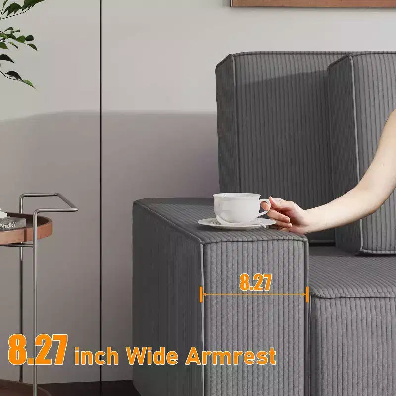 Canapé sectionnel en velours côtelé à rayures de 96 pouces, canapé sectionnel surdimensionné moderne en forme de L, pour salon, appartement, studio