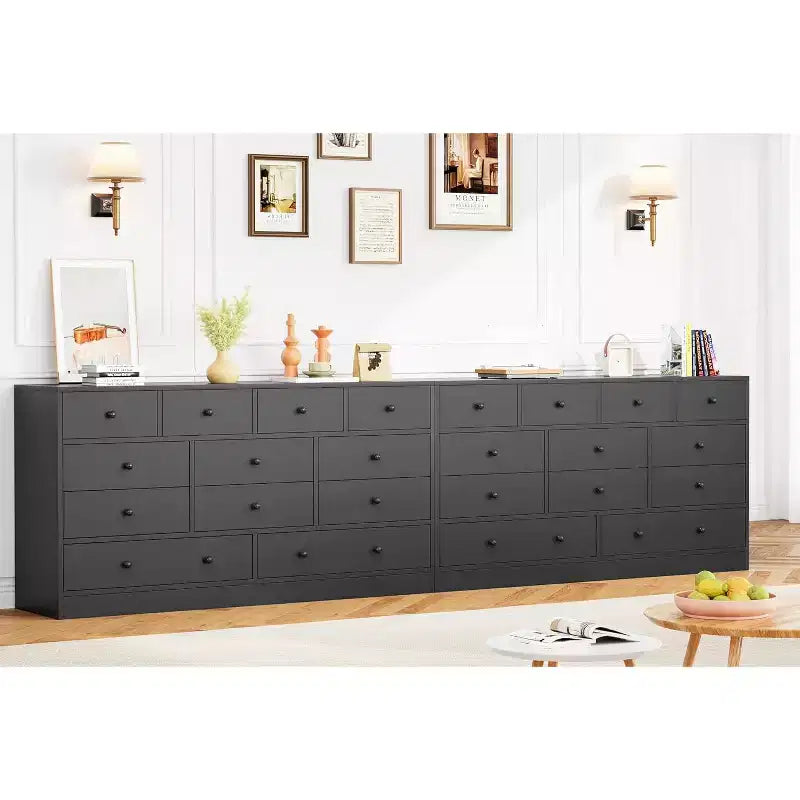 Commode à 12 tiroirs pour chambre, commode en bois de 155 cm, commodes hautes avec rails métalliques lisses, pour salon, couloir