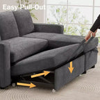 Canapé-lit convertible Dyonery 2-en-1 avec méridienne de rangement réversible pour chambre 81 – Canapé d'angle en L avec poches latérales