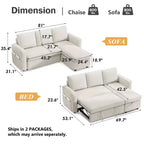 Canapé-lit convertible Dyonery 2-en-1 avec méridienne de rangement réversible pour chambre 81 – Canapé d'angle en L avec poches latérales