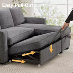 Canapé-lit convertible Dyonery 2-en-1 avec méridienne de rangement réversible pour chambre 81 – Canapé d'angle en L avec poches latérales
