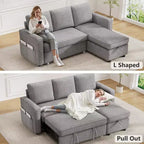 Canapé-lit convertible Dyonery 2-en-1 avec méridienne de rangement réversible pour chambre 81 – Canapé d'angle en L avec poches latérales