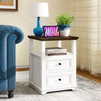 Table de chevet Dyonery 18 Table d'appoint blanche avec station de charge Table de chevet haute en bois rustique