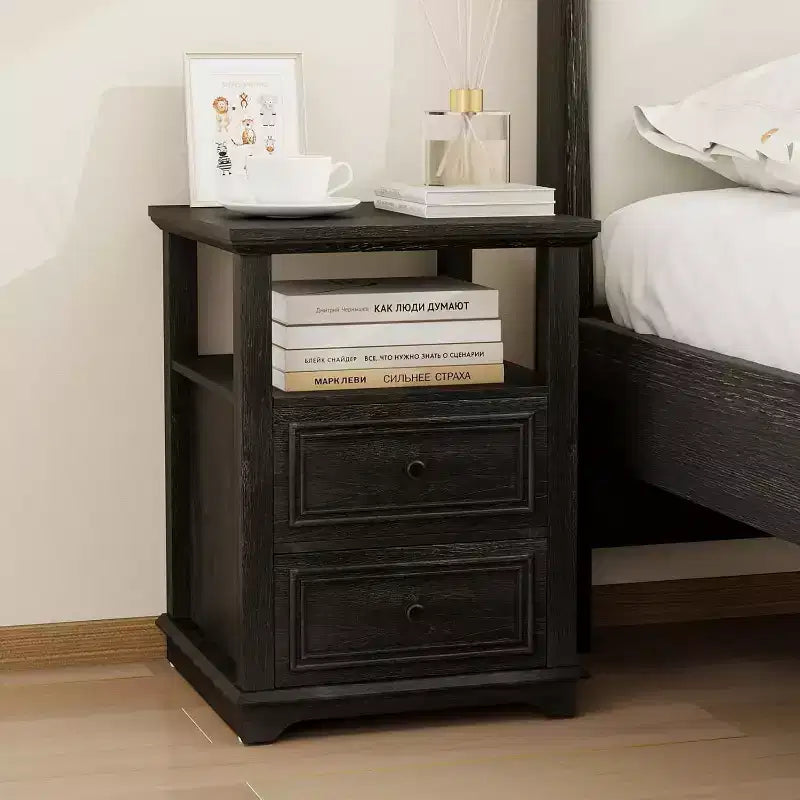 Table de chevet Dyonery 18 Table d'appoint blanche avec station de charge Table de chevet haute en bois rustique