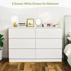Commode à 6 tiroirs profonds Okak pour chambre, commode de placard moderne en bois, armoire de rangement spacieuse, grande table de chevet pour salon ou entrée