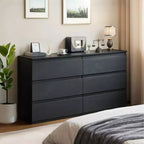 Commode à 6 tiroirs profonds Okak pour chambre, commode de placard moderne en bois, armoire de rangement spacieuse, grande table de chevet pour salon ou entrée