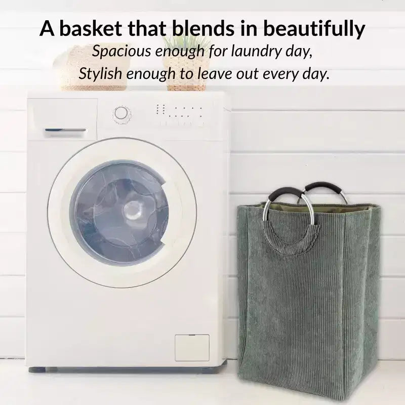 Panier à linge en velours côtelé Evideco French Home Goods 55L vert sauge