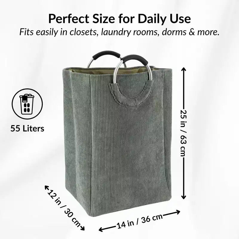 Panier à linge en velours côtelé Evideco French Home Goods 55L vert sauge