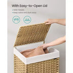 Panier à linge roulant avec roulettes, panier en rotin synthétique à 2 compartiments avec doublure amovible