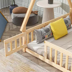 MAYEERTY Lit au sol en forme de tente avec barrières, porte, beige