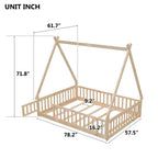 MAYEERTY Lit au sol en forme de tente avec barrières, porte, beige