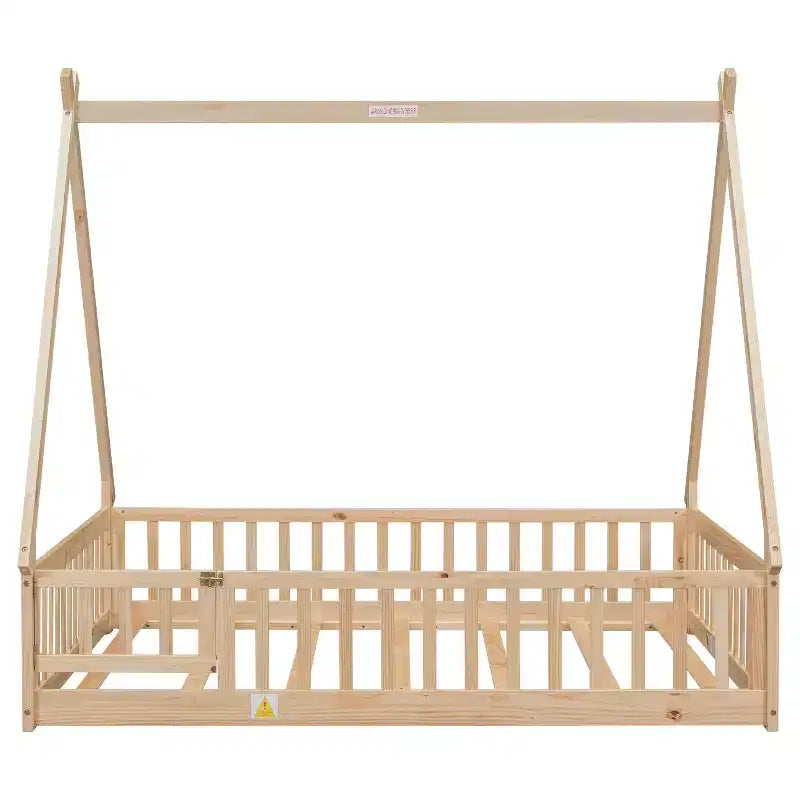 MAYEERTY Lit au sol en forme de tente avec barrières, porte, beige