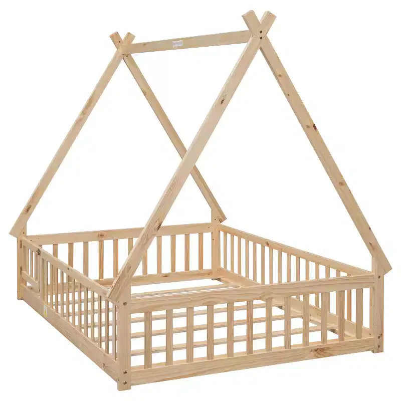 MAYEERTY Lit au sol en forme de tente avec barrières, porte, beige