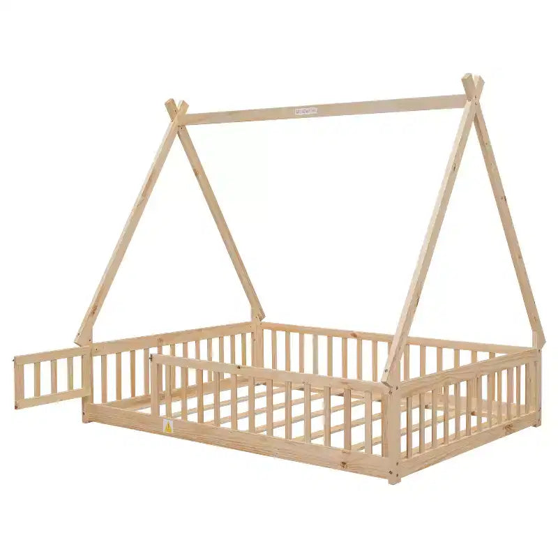 MAYEERTY Lit au sol en forme de tente avec barrières, porte, beige