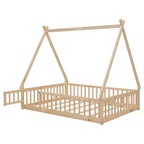 MAYEERTY Lit au sol en forme de tente avec barrières, porte, beige