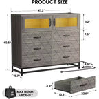 1 Commode 6 tiroirs avec ports USB et lumières RVB - Armoire de rangement 2 portes pour chambre/salon