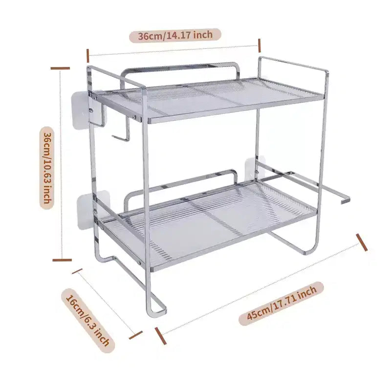 Organisateur de comptoir de salle de bain à 2 niveaux, étagère de rangement sans perçage au-dessus des toilettes avec porte-rouleau de papier toilette et crochets de suspension, organisateur de douche en métal antirouille