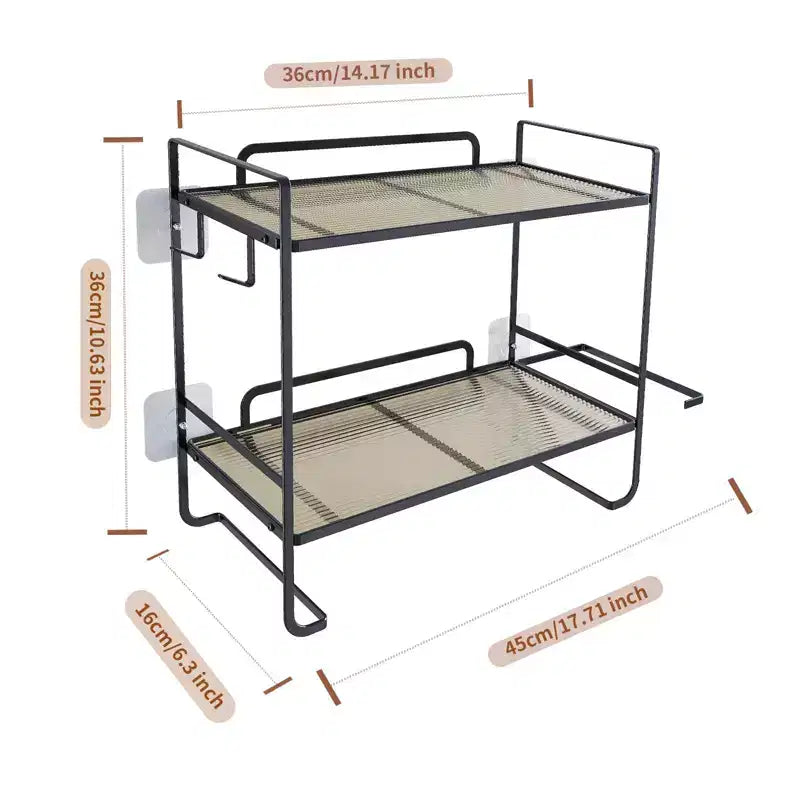 Organisateur de comptoir de salle de bain à 2 niveaux, étagère de rangement sans perçage au-dessus des toilettes avec porte-rouleau de papier toilette et crochets de suspension, organisateur de douche en métal antirouille