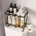 2-Tier Bathroom Counter Organizer, No Drilling Over Toilet Storage Shelf with Toilet Paper Holder and Hanging Hooks, Rustproof Meal Shower Organizer