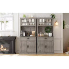 Meuble de rangement de cuisine de 71 po avec portes vitrées et support pour micro-ondes, grand meuble de cuisine autoportant