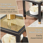 Table d'appoint Probe Hues Mid-Century en métal et verre - Étagère de rangement et hauteur côté canapé