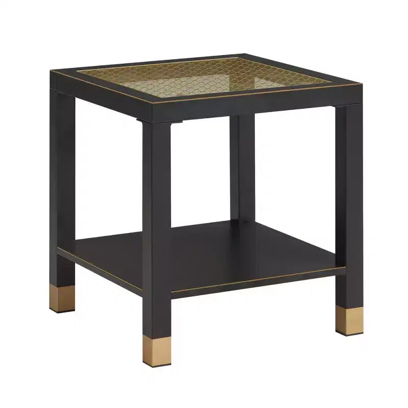 Table d'appoint Probe Hues Mid-Century en métal et verre - Étagère de rangement et hauteur côté canapé