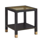 Table d'appoint Probe Hues Mid-Century en métal et verre - Étagère de rangement et hauteur côté canapé