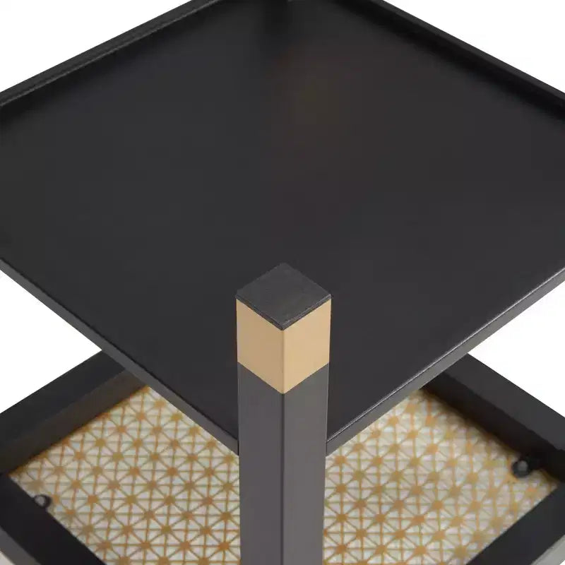 Table d'appoint Probe Hues Mid-Century en métal et verre - Étagère de rangement et hauteur côté canapé