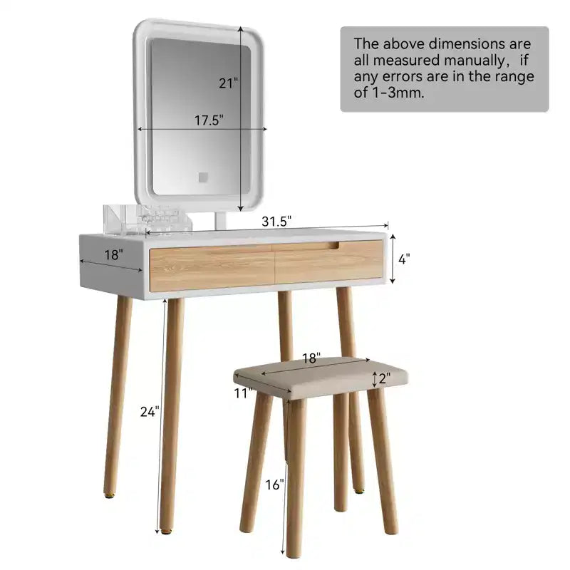 31.5 Ensemble de coiffeuse en bois naturel
