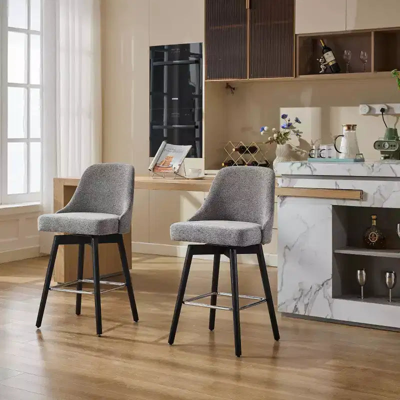 26 Tabourets de Bar Hauteur Comptoir, Chaises de Bar Mid-Century avec Dossier et Pieds en Bois pour Salle à Manger et Îlot de Cuisine